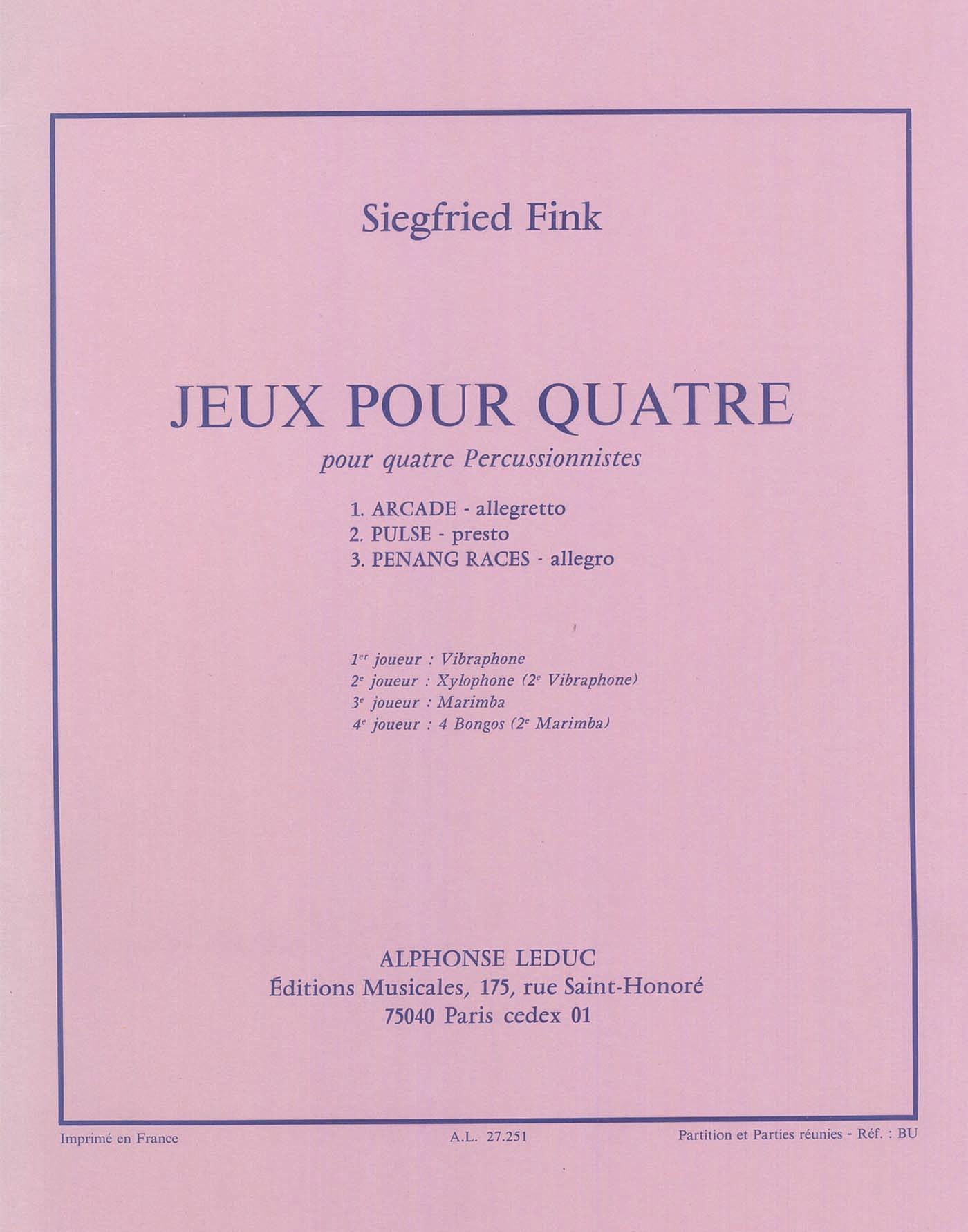 打楽器アンサンブル楽譜4重奏「JEUX POUR QUATRE」