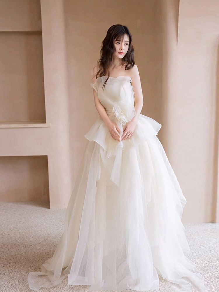 フォレスト風ブライトウェディングドレス2025シンメイン糸花嫁歓迎結婚式お出かけ糸感