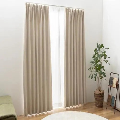 ユニベール 防炎・遮光性カーテン カレント 幅100×丈135cm 2枚入 アイボリー