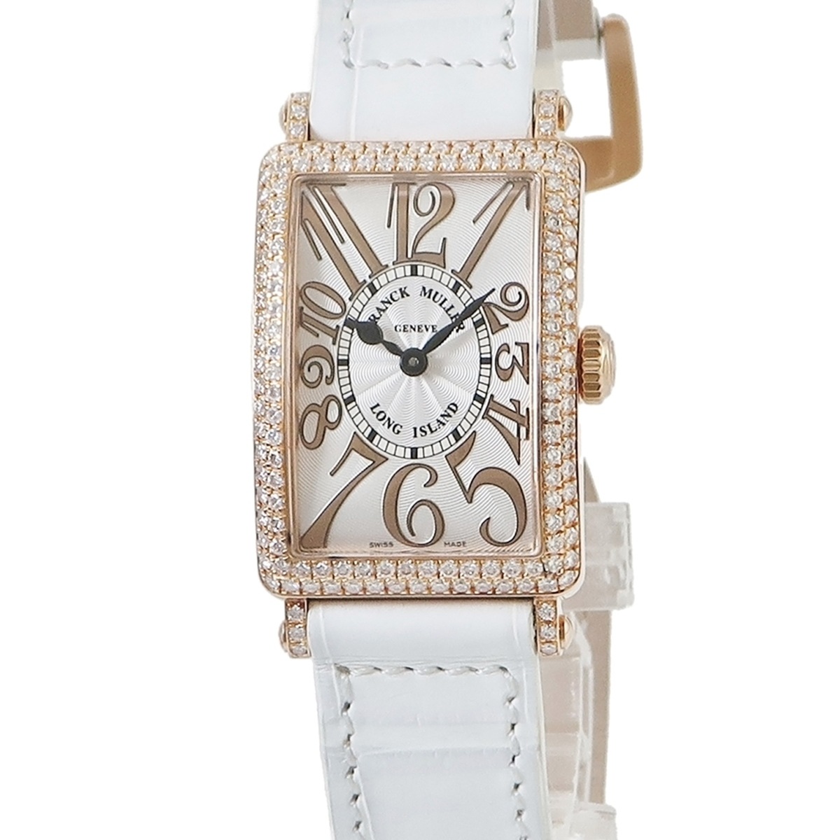 ロングアイランド レリーフ 902QZD クオーツ レディース K18PG無垢 純正ダイヤ ビザン数字 角型 3年保証