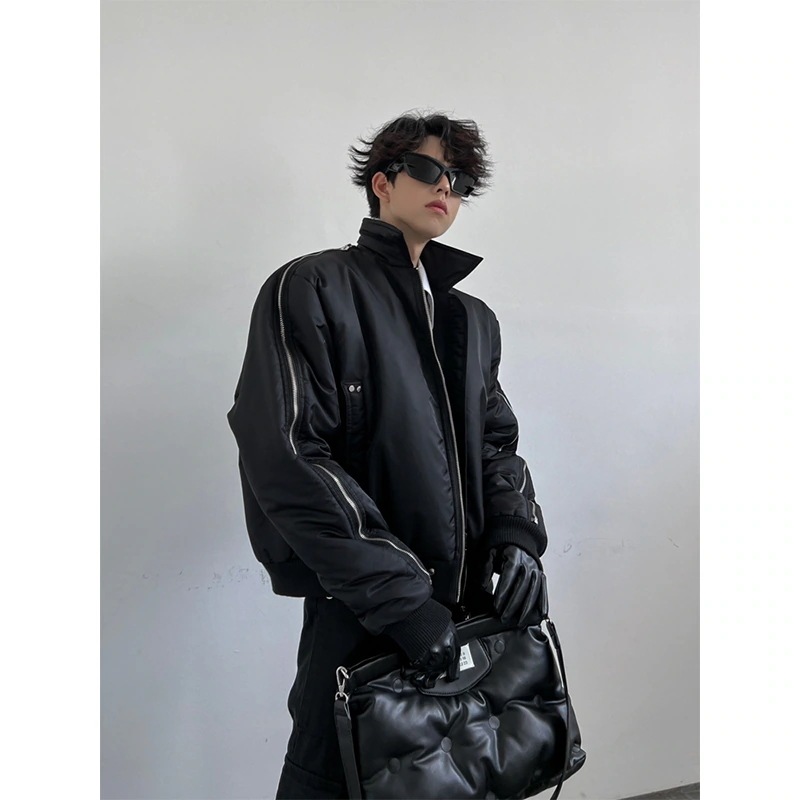 冬流行り高級感メンズジャケットアウター 着痩ショート丈ファスナーキルティングコートファッション立ち襟中綿コートメンズトップス