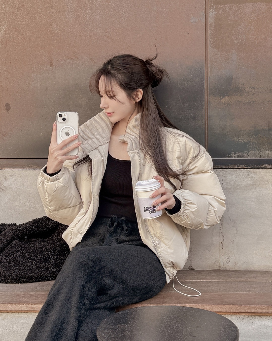 ハイネックニットダウンジャンパー韓国ファッション レディース