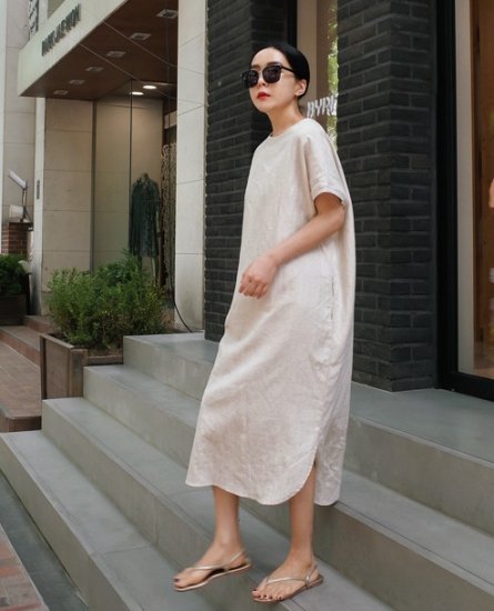 【取寄：納期2週間】ワンピース レディース 大きいサイズ カジュアル リネン調 コットンリネン ミモレワンピース 5,502円