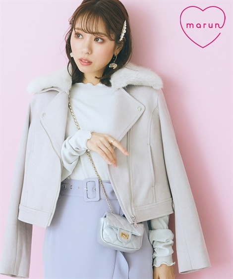 ジャンパーブルゾン 大きいサイズ　ショート丈スエード調ライダース marun