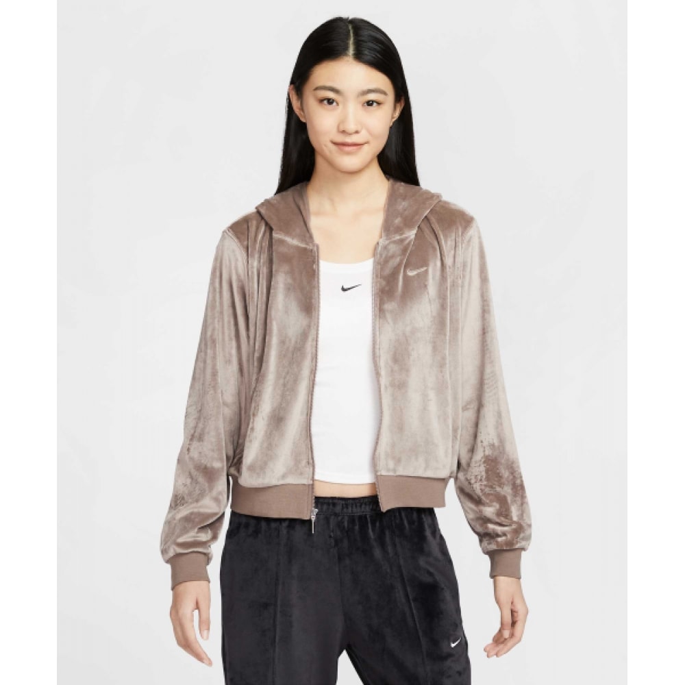NIKE スポーツウェアチルニットルーズベロアフルジップパーカー W-ミンクブラウン:ミンクブラウン/HJ0958-233