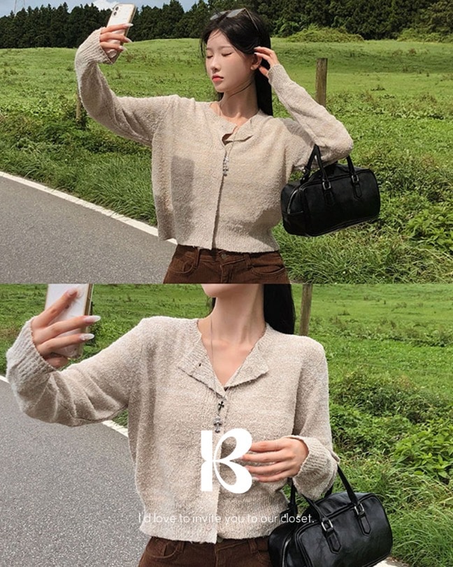 [MADE] ピーナッツブクルセミクロップドカーディガン cd1247