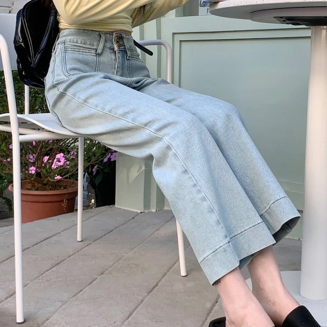 2024春夏パンツ デニム ジーンズ ワイド ストレート ハイウエスト 脚長効果 美脚効果 細見え 夏 水色 ライトブルー カジュアル おしゃれ かわいい 韓国ファッション レディース お出かけ安い 5,079円