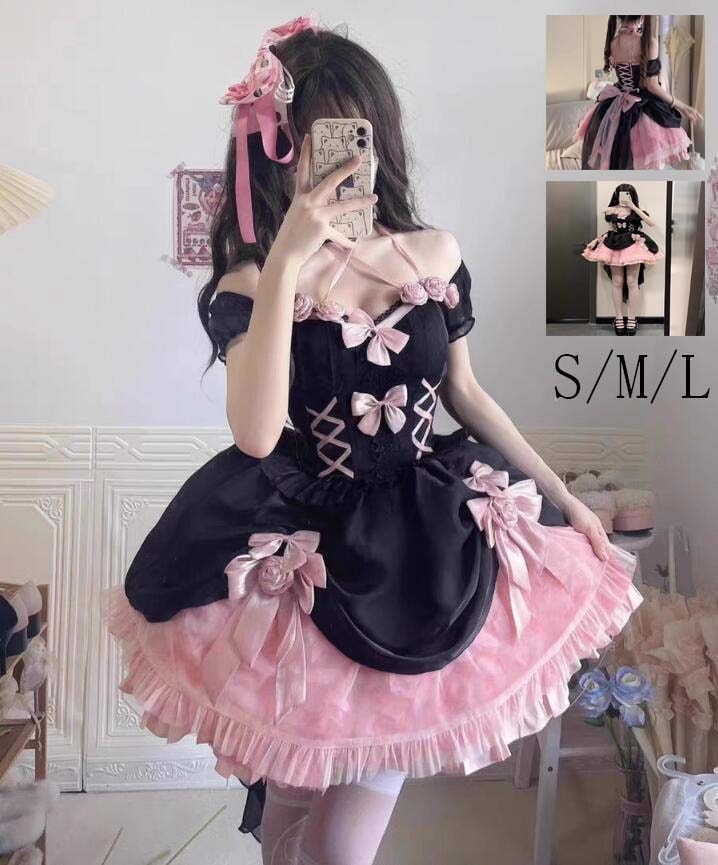 【目玉商品～超人気】コスチューム 変装 ショート丈ワンピース Lolita レディースワンピース 可愛い 姫様 ロリータ風 ワンピ 萌え萌え 日系女子中高生 イベント衣装 切り替え風 衣装 学園祭 文