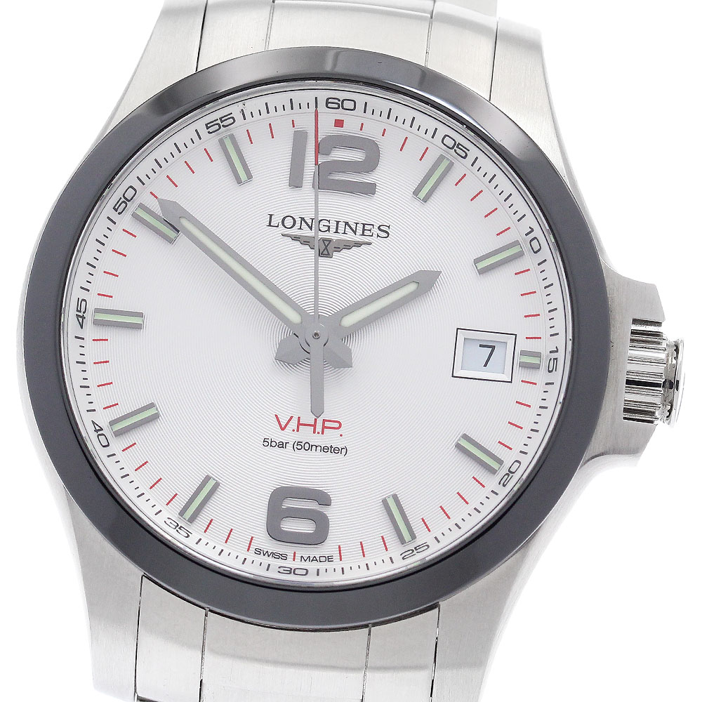 ロンジン LONGINES L3.719.4 コンクエスト V.H.P デイト クォーツ メンズ 美品 保証書付き_952482【中古】