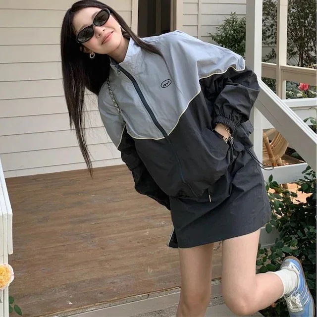 【セットアップ】フロントジップトップス ストリート 韓スト スポーティー 上下セット ガーリー 韓国ファッション