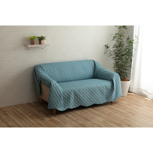 マルチカバー/ソファーカバー [正方形 約190x190cm ブルー] ホットカーペットカバー対応