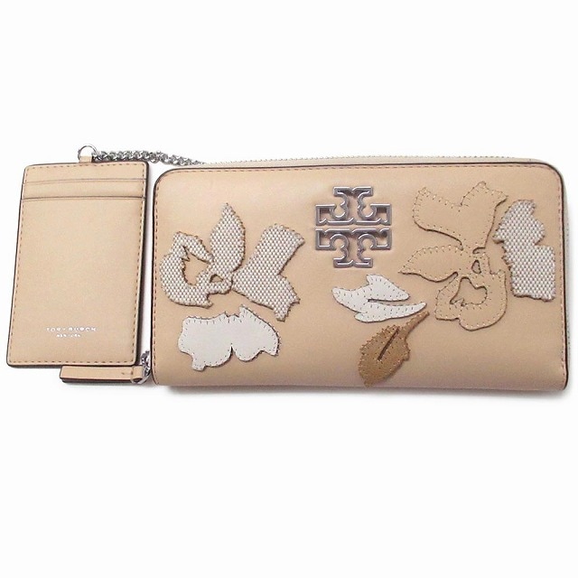 TORY BURCH トリバーチ アウトレット 財布 ブリテン レザー フラワー アップリケ 花柄 アコーディオン パスケース付き 長財布 156081 123 29,800円
