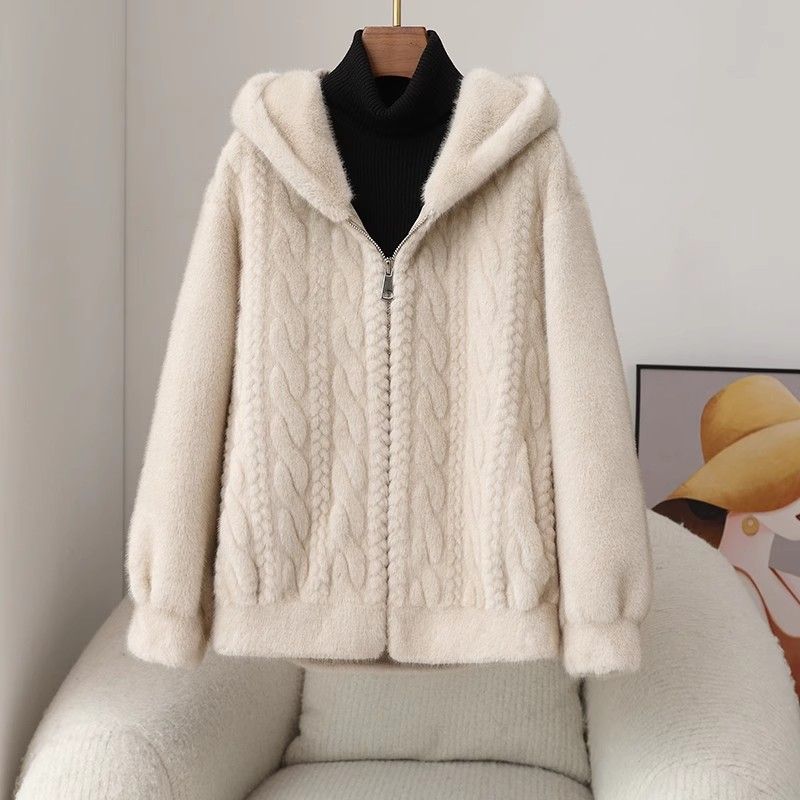 2024秋冬新作ミンクベルベットコートレディースショートフード付きエコファーワンピースミンクベルベットコート毛皮