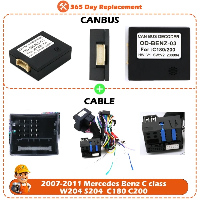 最新Canbusボックス OD-BENZ-03 付属ケーブル メルセデス・ベンツ Cクラス W204 S204 C180 C200 2007-2011年式 16ピン ワイヤーハーネス カーレシオ 輸