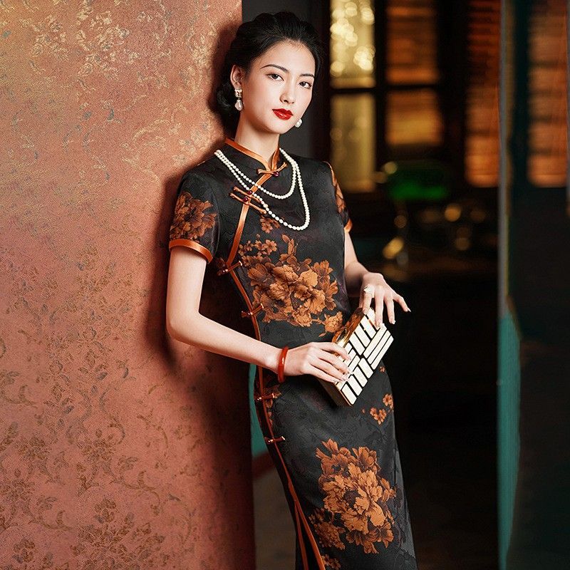 ワンピースドレスドレス斜めのラペルレトロな女性の春の花のチャイナドレスロングドレス毎日改良されたドレス 4,655円