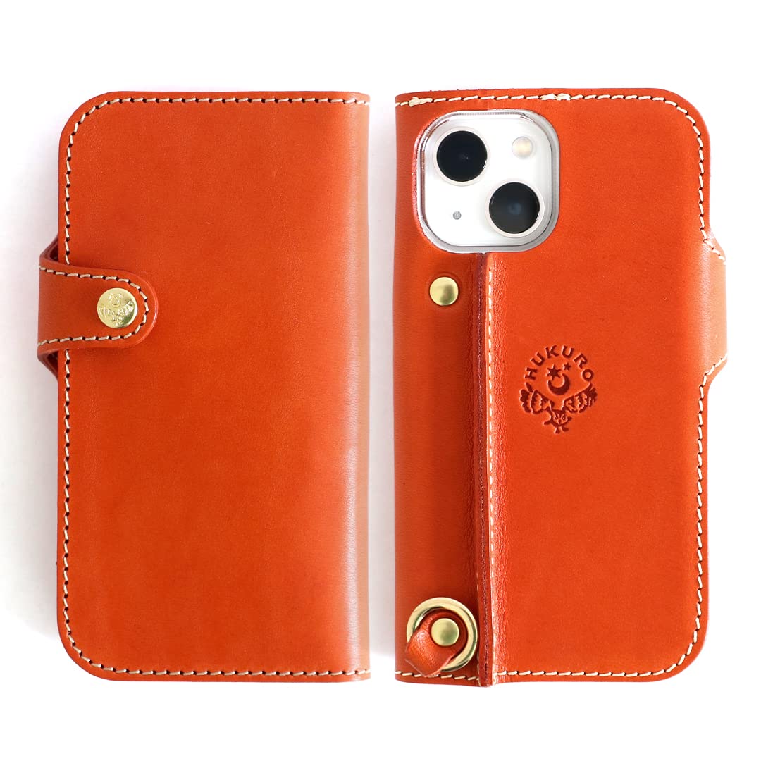 [HUKURO] iPhone13 用 ケース 手帳型 日本製 本革 革 左手持ち オレンジ フクロ