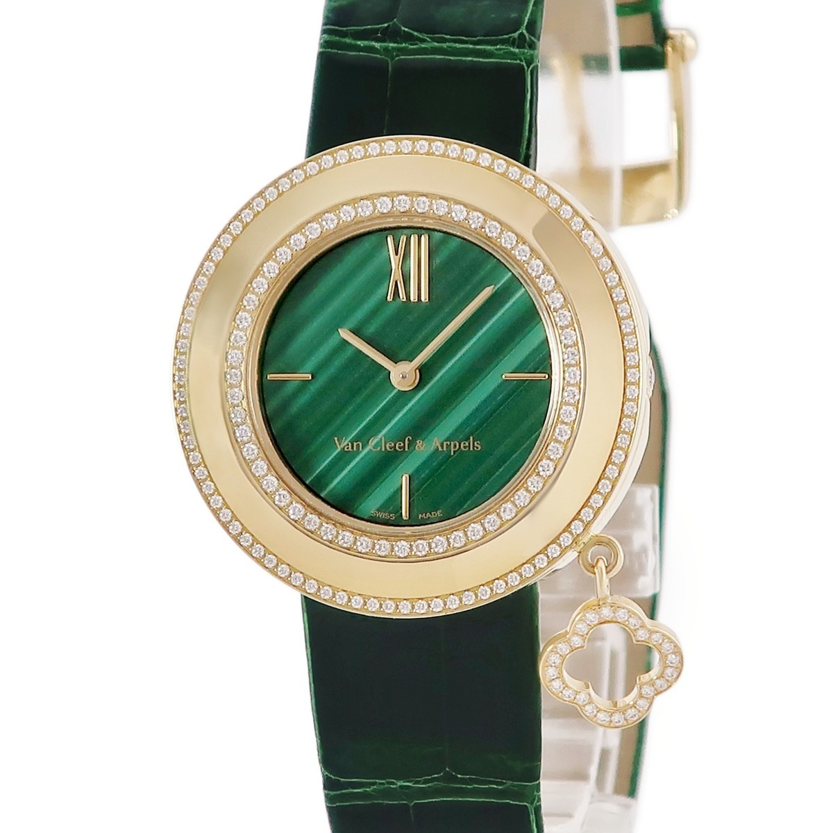 チャーム ゴールド マラカイト VCAR08NR00 クオーツ レディース K18YG無垢 純正ダイヤ 3年保証