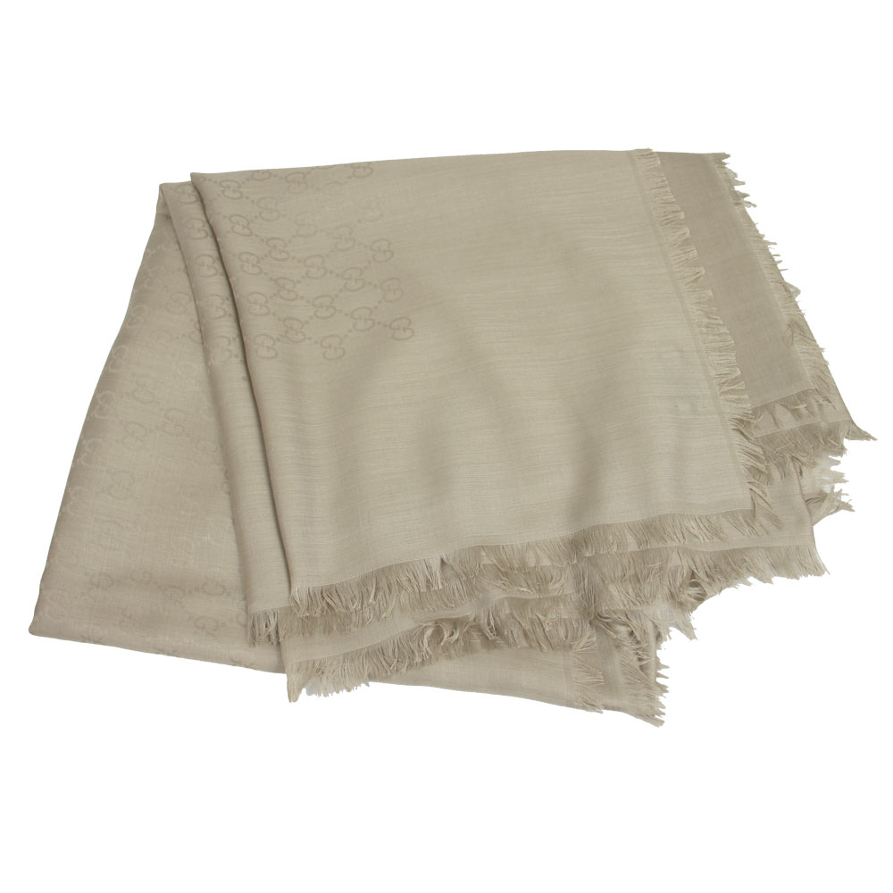 ストール マフラー スカーフ ショール GG柄 ウール50%/シルク50% ベージュ系 387563 3G646 9700