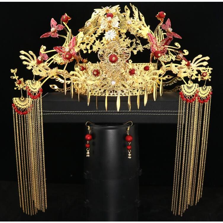 中華コスプレグッズ　チャイナ風漢服唐装用髪飾り　合金　きらきら豪華ティアラ　フリンジかんざし　中国古代宮廷風王冠　華流舞台ステージ道具　イベントコスプ30%までに制限