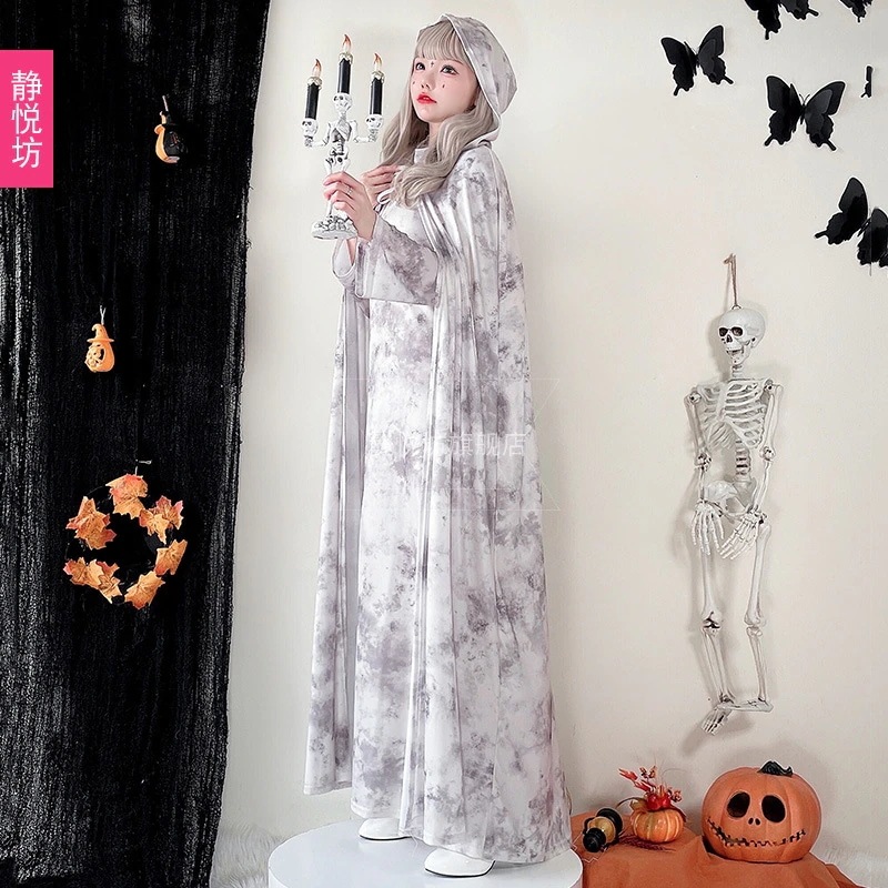 ホワイトマジシャン フード付きローブ 女性 大人用 コス 衣装 魔女 コスプレ衣装 クリスマス 天使 コスチューム