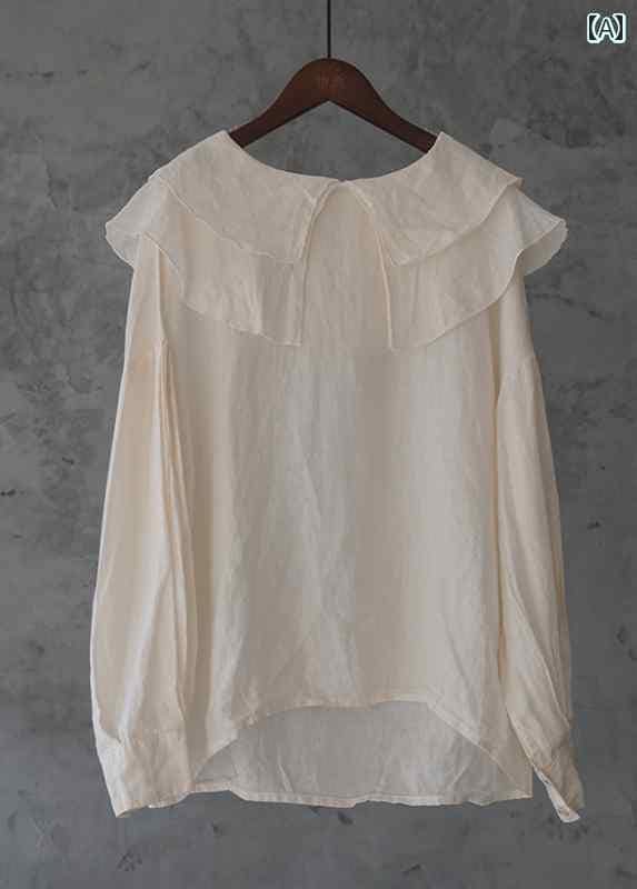 トップス　レディース　シャツ リネンシャツ レディース ハイエンド 文学 韓国 カジュアル ショート コットンリネン トップ スタイル フレンチ