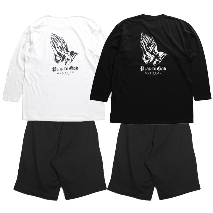 ACE FLAG 上下セット 長袖 Tシャツ ロンT ブランド スウェット ハーフパンツ メンズ 春秋冬用 全2色 大きいサイズ エースフラッグ セットアップ