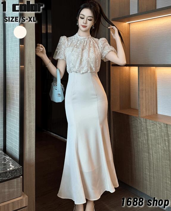 .新作先着限定売れ筋限2025　レースワンピース　フレアワンピース 姫系ワンピース　レース　半袖　ワンピース インポート ひざ丈 ミドル丈 エレガント　アシンメトリー 花柄 Vネック パーティドレス