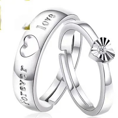 永遠を誓うハート一粒ペアリング 指輪 レディース シルバー925 プラチナ仕上げギフトアクセサリー