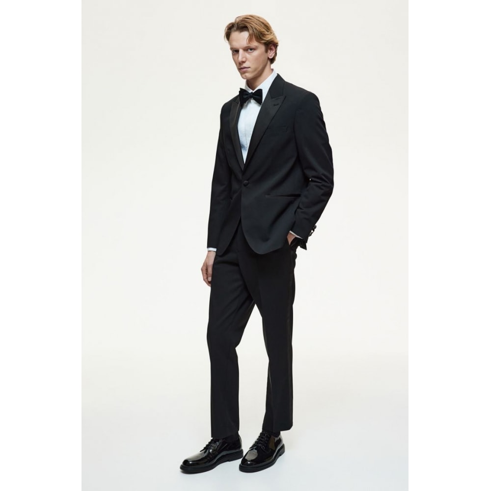 H&M ウール混紡タキシードパンツスリムフィットブラック