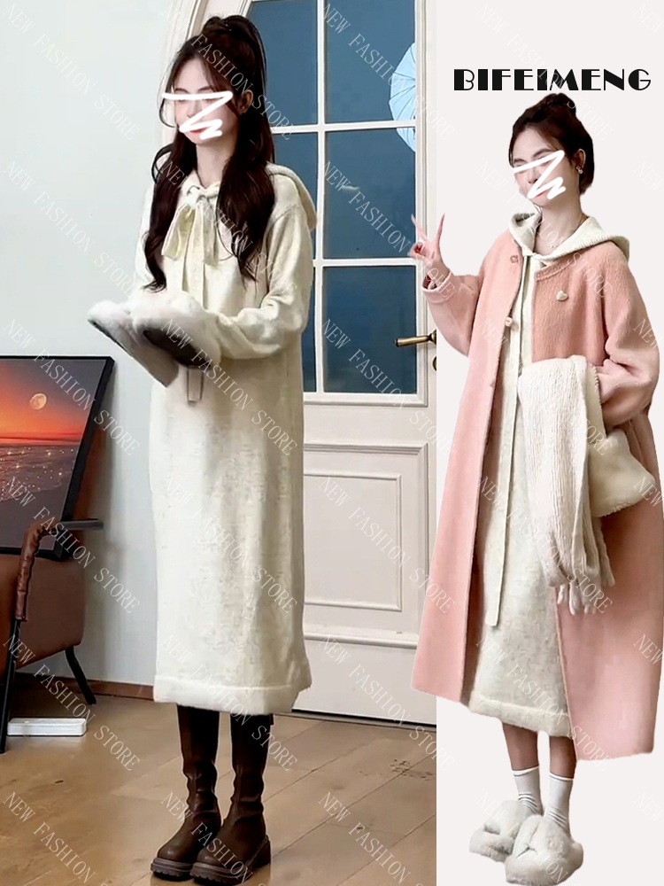 フレンチニットワンピース秋冬新作ロングスカート-52