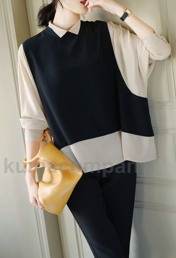 ドッキングシャツ レイヤード風トップス 重ね着風 シャツ ブラウス レディース 長袖 トップス 春 秋 ドルマンスリーブ 体型カバー 大きいサイズ 3L 4L 白 ゆったり シンプル カジュアル 通勤