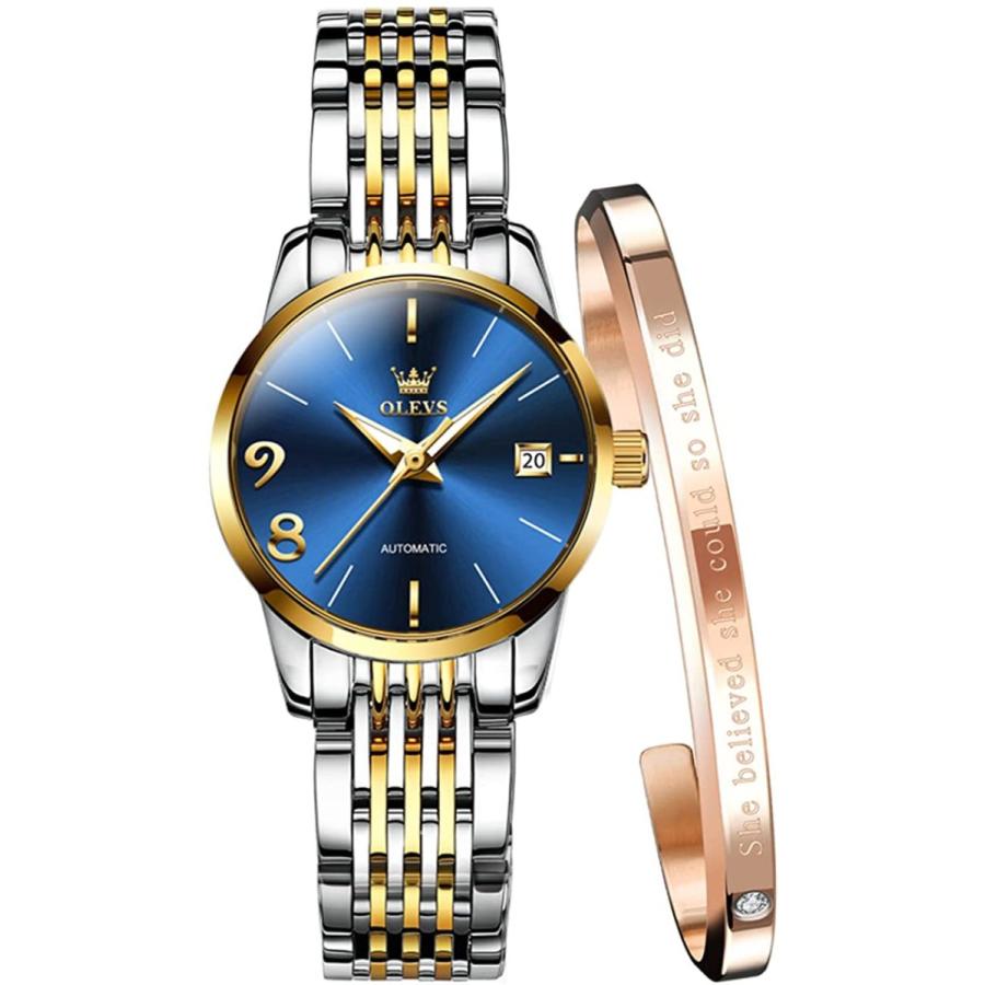 OLEVS レデイース腕時計-自動巻き 腕時計レデイース- 機械式 高級ステンレス- 3気圧防水 夜光 日付