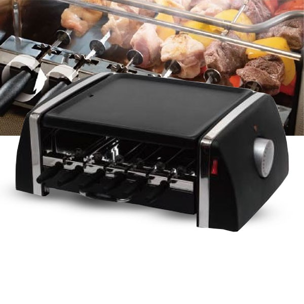 ホットプレート グリルプレート 自動回転グリル＆ホットプレート 上段で焼肉 下段で串焼き 自動で回転 油受け内蔵 煙が出にくい設計