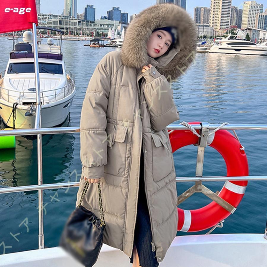 コート ダウンコート ダウン 長袖 秋冬 アウター レディース 冬 ロング丈 フード ファー付き 黒 ブラック 白 ホワイト カーキ 防寒 防風 細見え ミセス