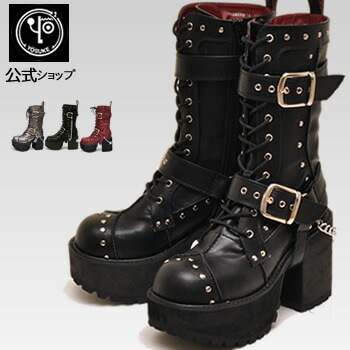 【公式SHOP特典キズ補修液付】 ヨースケ 厚底ブーツ レディース ミドル丈 歩きやすい 10cm厚底ヒール ブラック （予約）は8月下旬入荷分予約販売