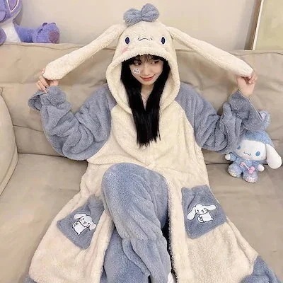 80PCS着ぐるみ パジャマ シナモロール かわいい 着ぐるみ パジャマ もこもこ ウェア 厚い モコモコ ワンピースパジャマ 部屋着 ガウン ペアルック カップル キッズ メンズ