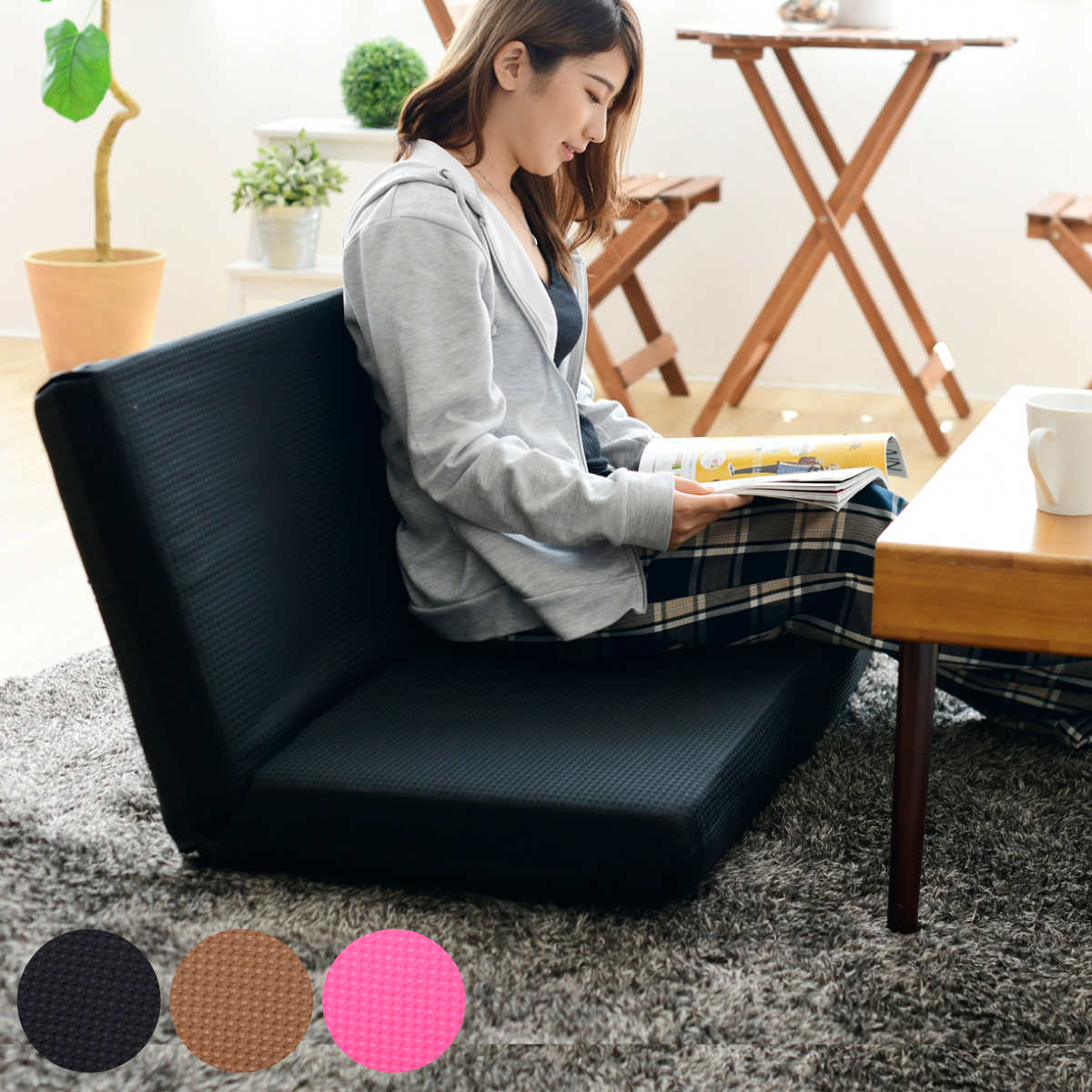 ソファ 幅92cm リクライニング 7段階 ワッフル生地