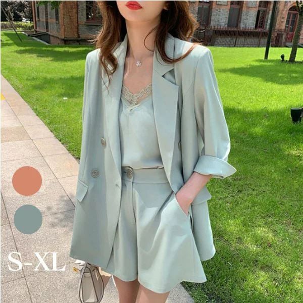 セットアップ レディース 夏 カジュアル ジャケット ブレザー キャミ 40代 ショートパンツ 3点セット おしゃれ コーデ ワイドパンツ オフィス 通勤 OL 20代30代 バレンタイン 2025