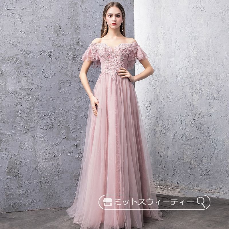 カラードレス ピンク 結婚式 披露宴 二次会 前撮り 演奏会 ピアノ発表会 パーティー ビーズ オフ