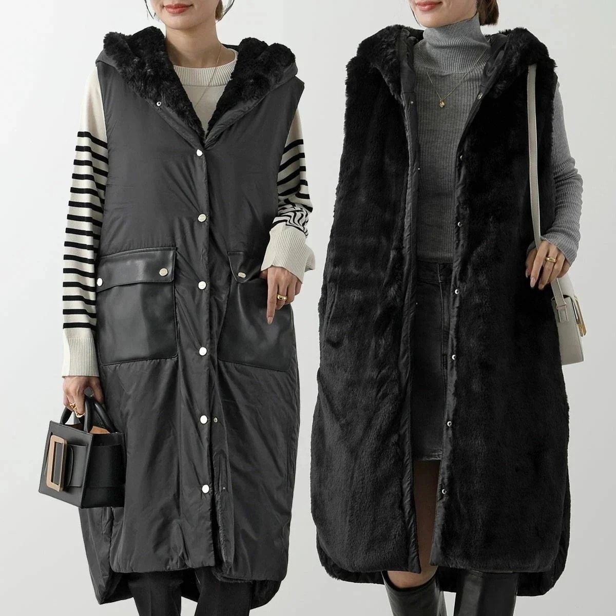 Max Mara The Cube マックスマーラ ザ・キューブ ファーベスト FLORIAN フロリアン レディース エコファー ロング ジレ リバーシブル