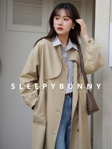 Sleepy Rabbit ラウンドネック ルーズ ロング ランタン スリーブ ウインドブレーカー