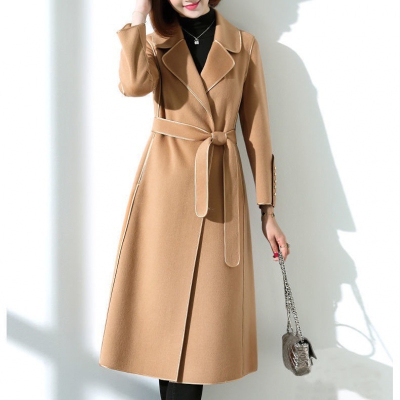 両面カシミアコート新しいハイエンドウールスリムフィット女性の長いウール素敵なスタイル秋と冬のジャケット