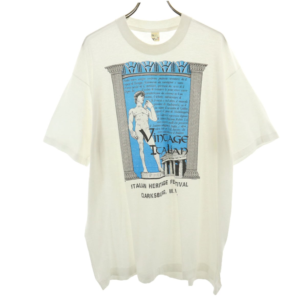 80s ヴィンテージ USA製 ミケランジェロ ダビデ像 半袖 シングルステッチ Tシャツ XXL ホワイト メンズ 古着