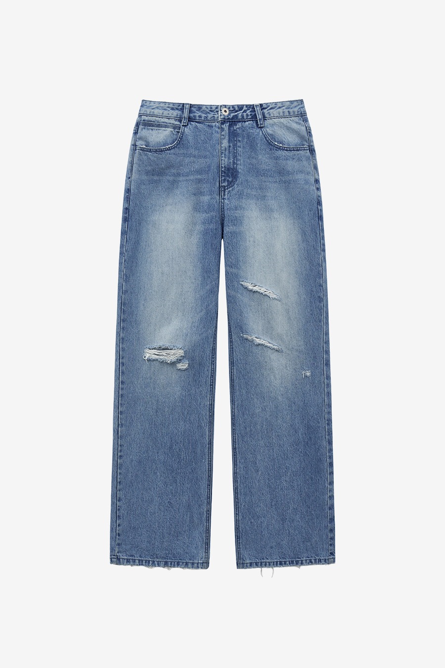 【INSILENCE】 DISTRESSED SEMI FLARE JEANS : BLUE