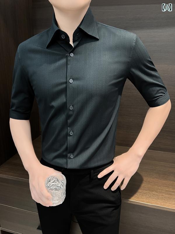 Yシャツ メンズ トップス おしゃれ 半袖 七分袖 夏 スリムフィット ビジネス サマー カジュアル オフィス スタイリッシュ アーバン 紳士服