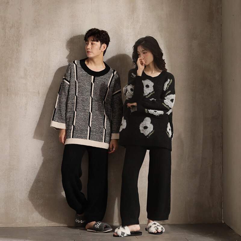 ロングパイルの繊維ふわふわ復古カップルパジャマ２点セット冬フリース裏起毛极厚メンズルームウェア韓国新作YSY59