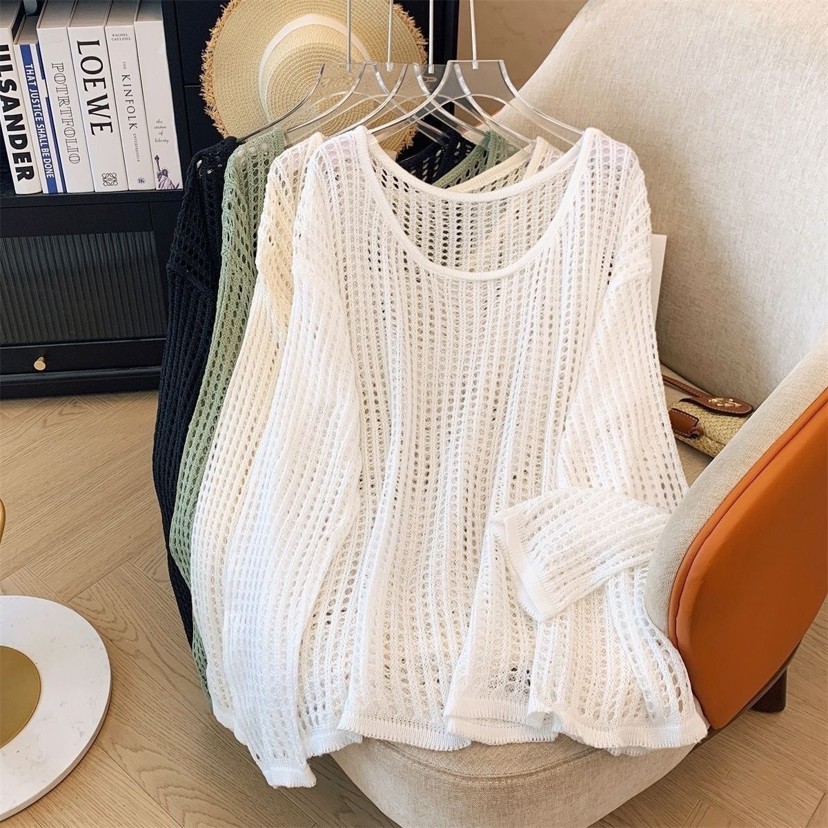 【2点で200off】夏 レディース 透かし編みニット 長袖/ノースリーブ トップス レースアップニットトップス 中空Vネックワンピース 体型カバー デザイン ゆったり 薄手 ニット 半袖 ニット 新