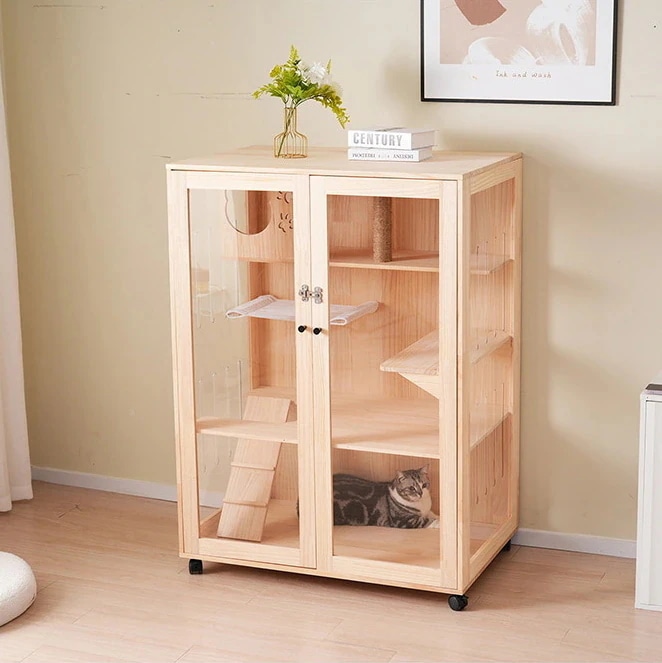 【国内即日発送】猫 ケージ キャットケージハンモック付き 木製 3段 高級感 ワイド 多頭飼い ペットケージ大型 隠れ家 キャスター付き 多段 幅広い 据え置き ペット用品 猫用品 おしゃれ