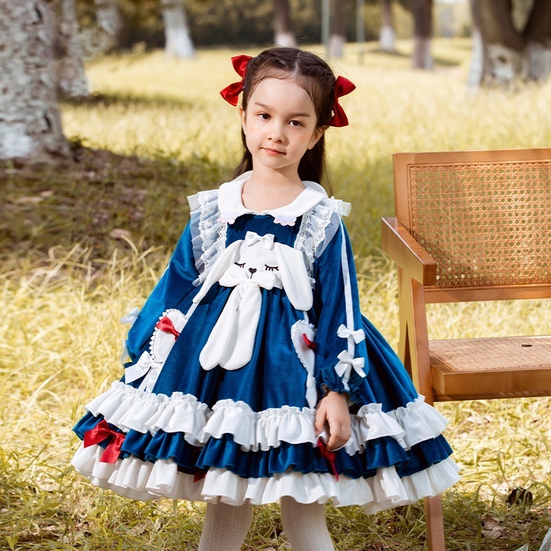 Zhiya 子供服女の子ロリータロリータプリンセスドレスパフグループ小さな女の子かわいいベルベットドレス