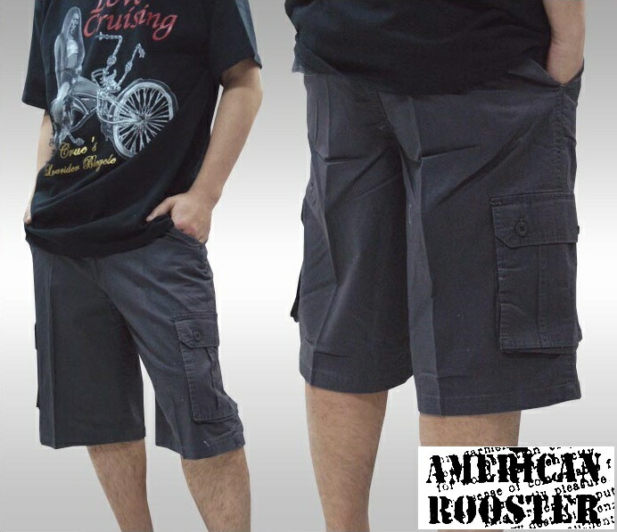 セール American Rooster メンズ ミリタリー カーゴ ハーフパンツ ベルト付き 半ズボン パンツ ハーパン チャコール 3 アメカジ ブランド サーフ インポート ファッション ス